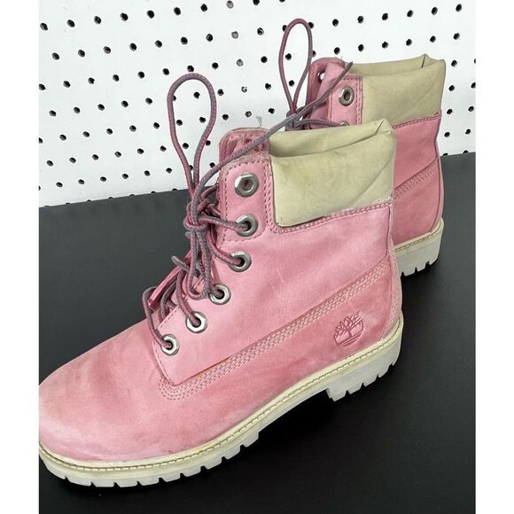 Girls Timberland 6” rose pink suede boots